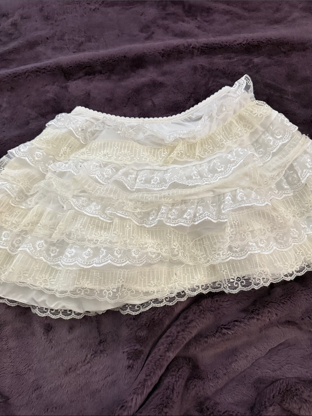 Current Mood Ivory Lace Ruffle Mini Skirt